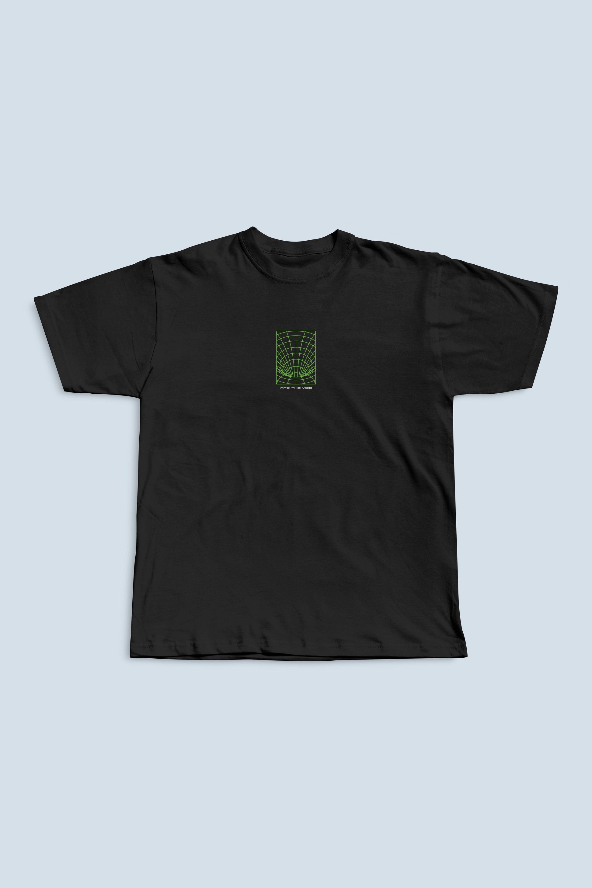 Front design, Printed, Black, Short Sleeve, 100% Ring Spun Cotton, Streetwear, Unisex, Into The Void, Glim, T-Shirt, Clothing, Apparel, Minimalistic