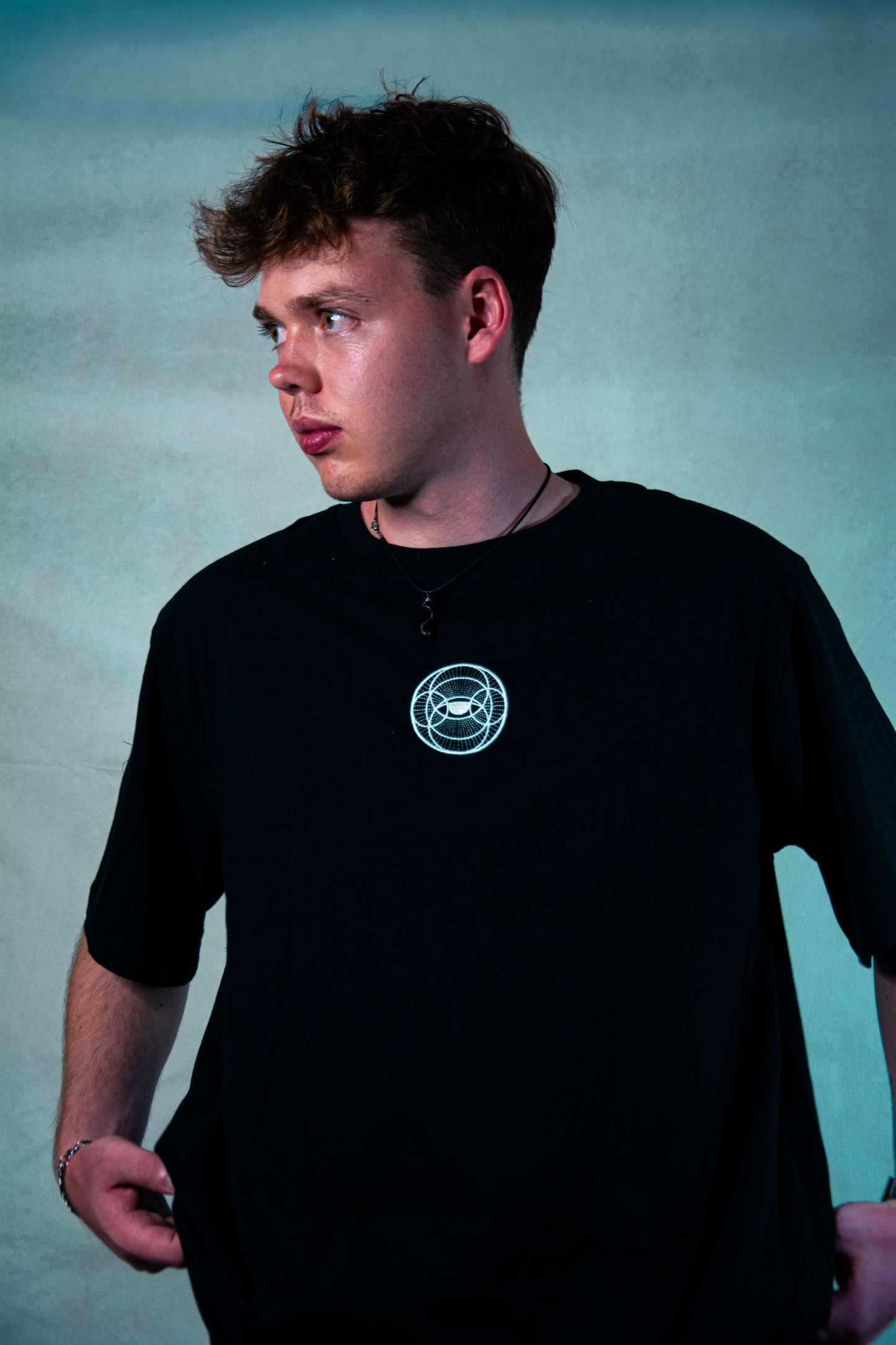 Front design, Embroidered, Black, Short Sleeve, 100% Ring Spun Cotton, Streetwear, Unisex, Men Fashion, Balancing Eye, Glim. T-Shirt, Clothing, Apparel, Minimalistic