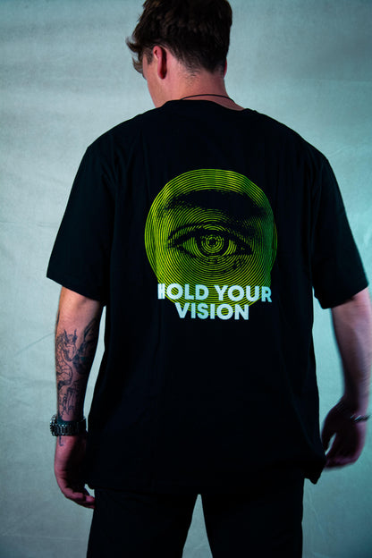 Back design, Printed, Black, Short Sleeve, 100% Ring Spun Cotton, Streetwear, Unisex, Men Fashion, Balancing Eye, Glim, T-Shirt, Apparel, Minimalistic