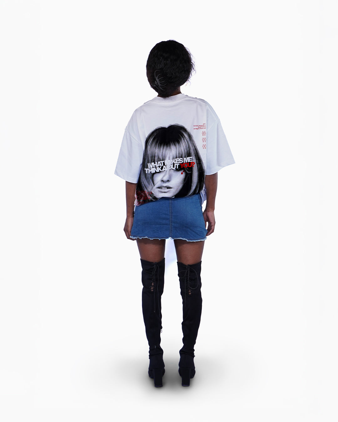 Minimalist t-shirt with Thinking About You text design.