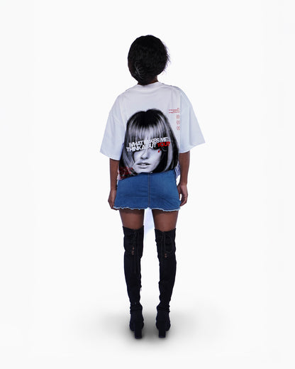 Minimalist t-shirt with Thinking About You text design.