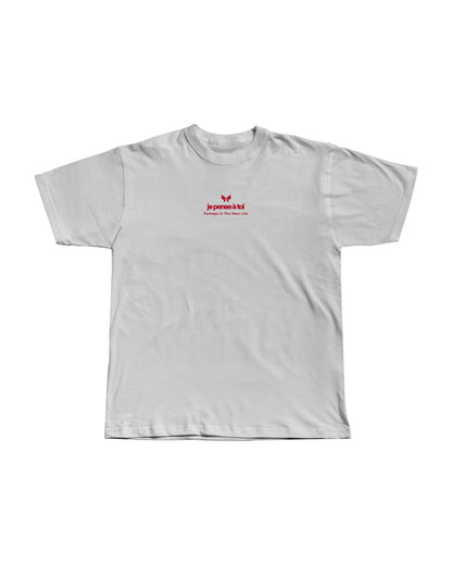 Minimalist t-shirt with Thinking About You text design.